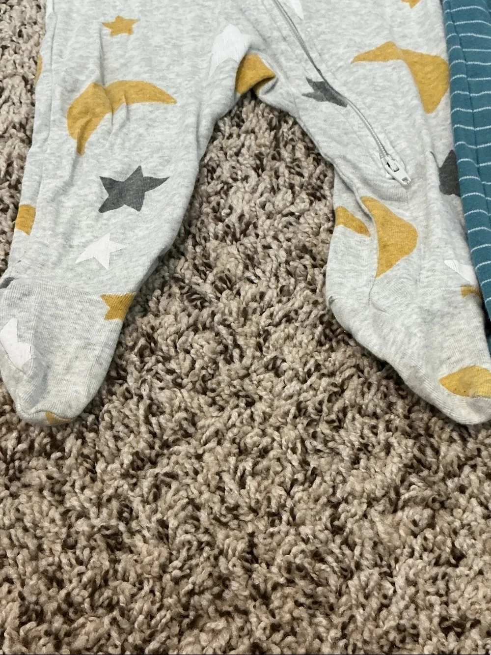 Bundle of One-Piece Footed Pajama - Gray Moon & Teal Stripes